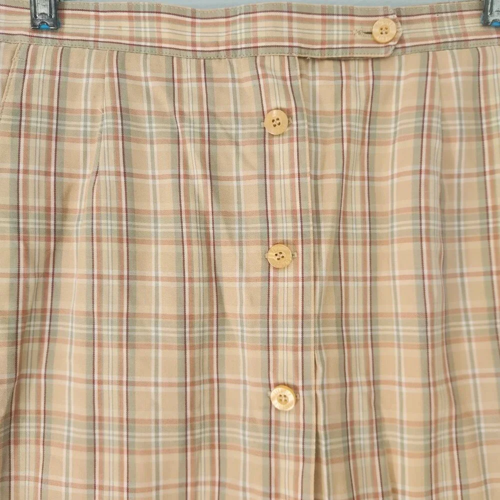 LIZ CLAIBORNE Liz Golf Skort Skirt Size 14 Yellow Beige Green Plaid EUC‎
